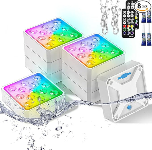 LOFTEK Rechargeable Pool Light with Magnetic, Submersible LED Lights with Remote, 13 LEDS Underwater Light,16 Color Changing & Waterproof for Inground, Above Ground Pool, Shower, Hottub, Pond (8 Pack)