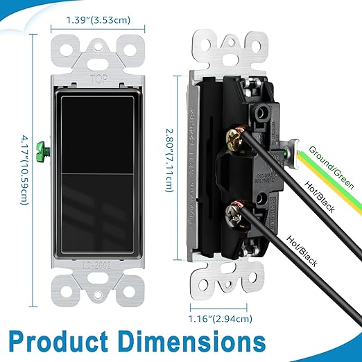 Greencycle Black 3 Way Light Switch,40PK Three Way Single Pole Switches, 15A 120-277V Rocker Paddle Wall Switch,On Off Switches, Self-Grounding, UL Certified,Residential and Commercial Grade