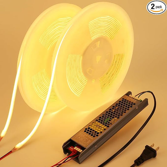 24V Diffused COB LED Strip Light 65.6ft (2 Rolls of 32.8ft), 3000K Warm White Outdoor Milky Silicone Waterproof, 11W/M CRI 93 LED Tape Lights with Power Supply for Bedroom Courtyard