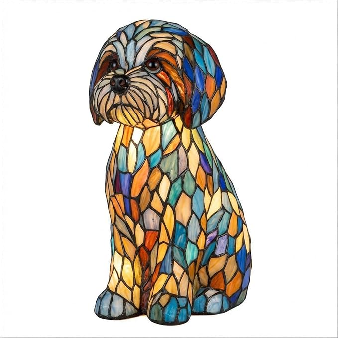 Rainbow Puppy Lamp Stained Glass Dog Night Light 3D Retro Stained Resin Rainbow Pup Lights Charge Powered Table Lamp Puppy Glow Lamps for Home Bedroom Desk (Dog-A)