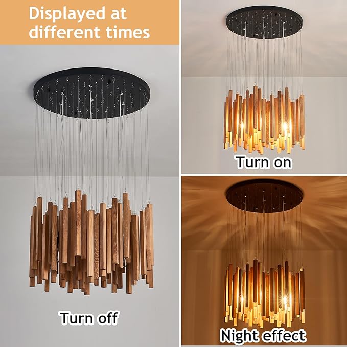 8 Light Farmhouse Wood High Ceiling Chandelier Rustic Large Ceiling Light Fixture Hanging Pendat Light for Dining Room Living Room Foyer Staircases Kitchen Island.