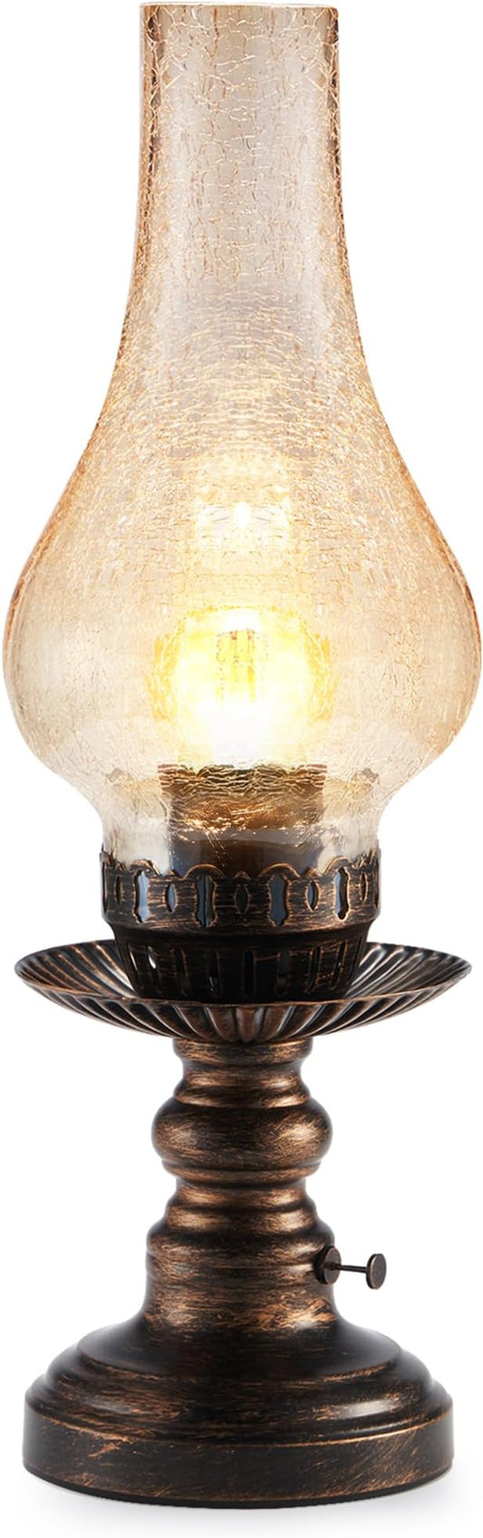 UMEXUS Vintage Rechargeable Cordless Table Lamp with Dimmer & Touch Control, Small Battery Powered Lights, Amber Hand-Blown Glass Retro Farmhouse Lamp for Bedroom, Living Room, Dining Table, Kitchen