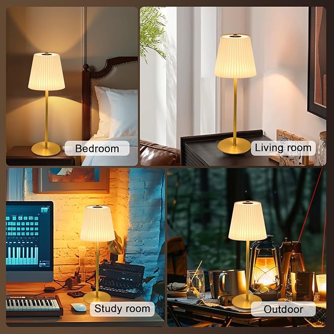 1 Pack Cordless Table Lamps Rechargeable, 2 Adjustable Height Flaxen Fabric Pleated Lamp, 5200mAh Battery Operated, 3 Colors Smooth Dimming, Portable LED Table Lamp for Dining, Bedroom, Outdoor