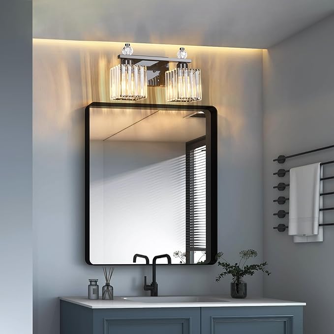 Vanity Lights 2-Light Modern Crystal Vanity Light Plating Black Bathroom Light Fixtures Over Mirror Crystal Bathroom Vanity Lighting Fixtures