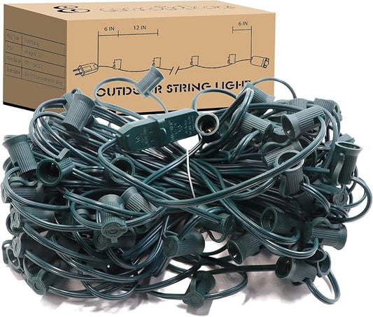 C7 Green Sockets String - 100FT 12" Spacing - Outdoor Christmas Stringer Set