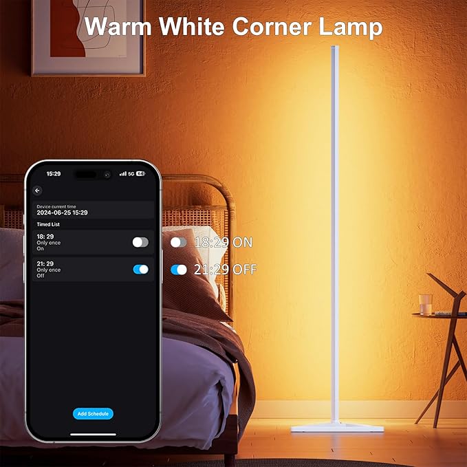 MIHEAL 2PCS Corner Floor Lamp, Synced Lights LED Control Floor Lamp RGB Light 56" Smart LED Corner Lamp App and Remote for Living Room Gaming Bedroom and Etc.