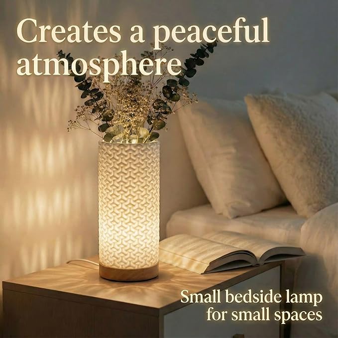 3D Printed Mini Lamp, Small Bedside Lamp with 3-Color Dimmable LED, Small Nightstand Lamp for Tight Spaces, Beautiful Lamp with Wooden Base - Bubble
