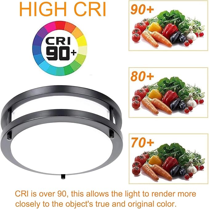 48W Dimmable LED Ceiling Light Fixture, Flush Mount Light Fixture for Kitchen, Bathroom, Bedroom, Garage, 5000 Lumens, 500W Equivalent, 13.2in, Daylight 5000K, Black