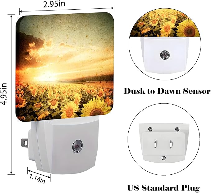 Sunflower Field at Sunset Night Light,Plug Into Wall Decor for Stairway,Hallway,Kitchen,Dusk to Dawn Sensor Nightlights for Boys/Girls/Women/Men Room Gifts