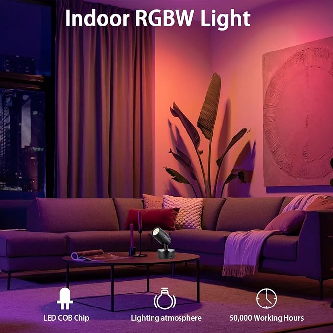 EAGLOD 7W RGBW Color Changing Up Lights Indoor with Remote Control, 16 Colors+3000K Warm White Floor Spotlight Dimmable Uplighting Indoor Uplights for Plant Corner 2 Pack (Black)