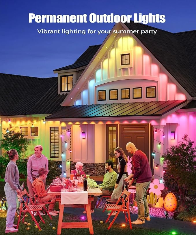 EJ's SUPER CAR Permanent Outdoor Lights Waterproof IP67, Smart RGB+IC Eaves LED Lights with App & Remote Control, 200+ Dynamic Scene Modes for House Roof, Garden, Christmas, Party Decor