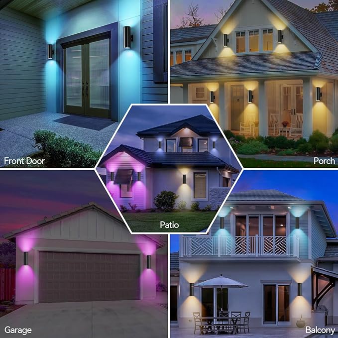 Smart Outdoor Wall Lights, RGBCW Exterior Light Fixture Dusk to Dawn Outdoor Lighting, Aluminum Color Changing Porch Lights, Ambiance Sconce, Compatible with Alexa Google Assistant