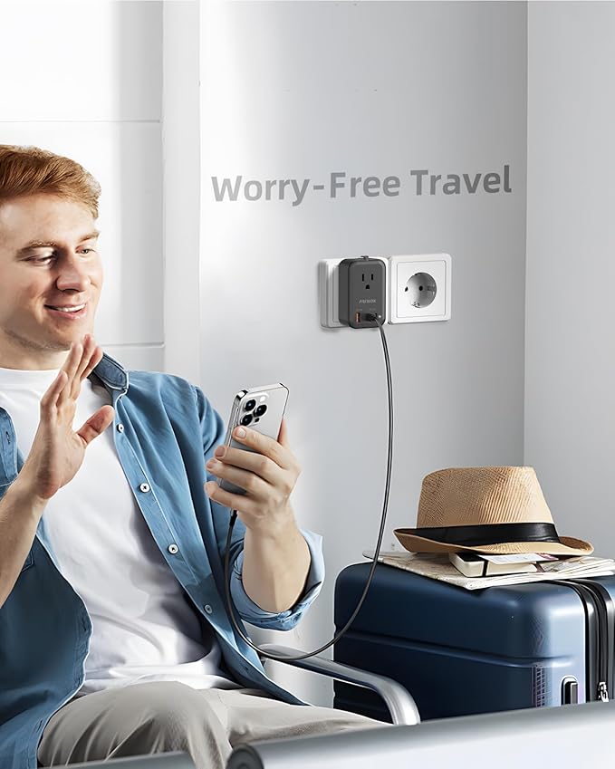 Travel Adapter PD 20W, Mini Universal Travel Adapter with 1 AC Outlet and USB Fast Charging, Ultra Thin International Plug Adaptor for US to European UK Italy Spain New Zealand (Type C G A I)