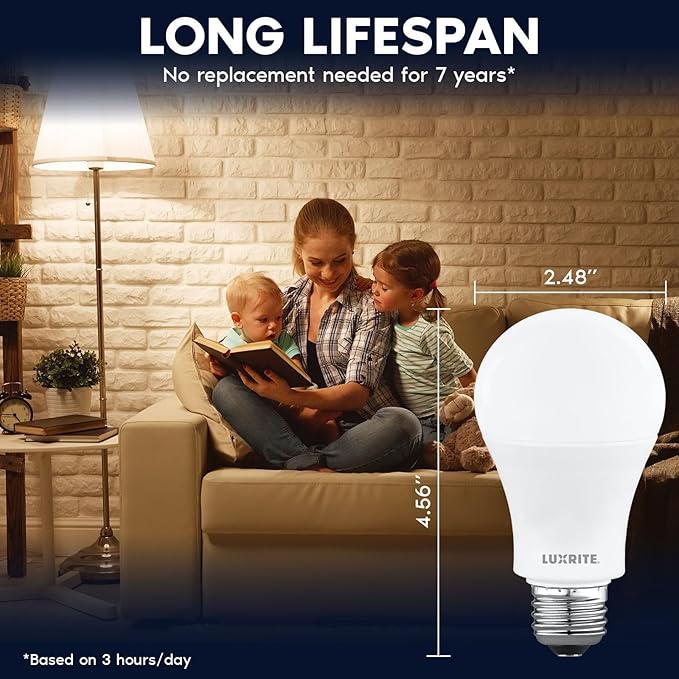LUXRITE A19 LED Light Bulb 100 Watt Equivalent, 3000K Soft White, 1500LM, Non-Dimmable, Standard LED Light Bulbs, 12.5W, E26 Base, Enclosed Fixture Rated, Damp Rated, ETL Listed (24 Pack)