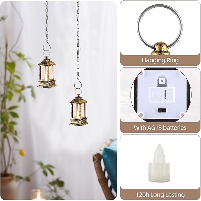 Vintage Lanterns Decorative Indoor: 24 Pcs Brass Mini Lanterns for Wedding Table Centerpieces Small Battery Powered Led Lights Bulk for Party Christmas