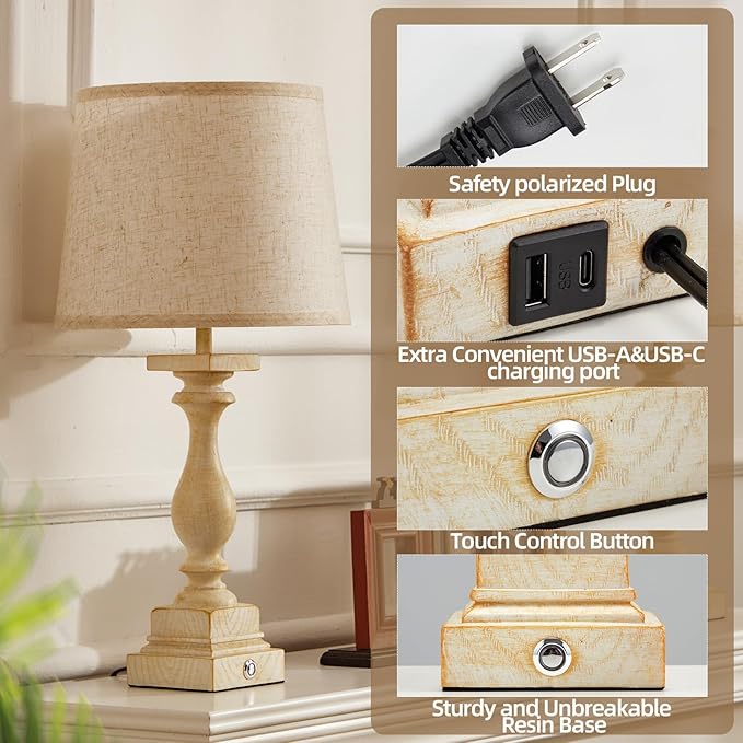 Touch Lamps for Bedroom Set of 2,Bed-Side Table Lamps with 2 USB Ports, Bedroom Lamps with 3-Way Dimmable,23" Tall Table Lamps for Living Room/Night-Stand, Bonus 2 Bulbs