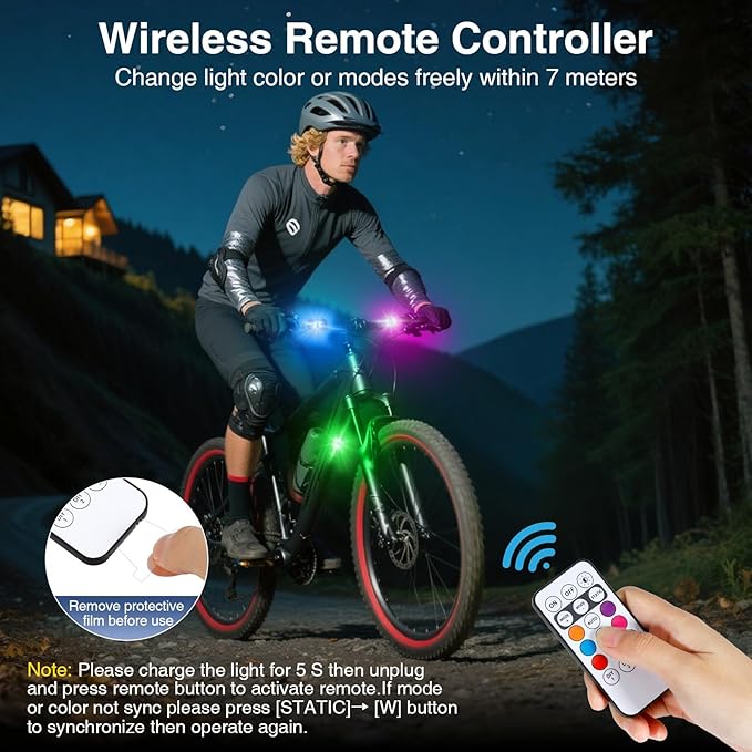 LECART Wireless LED Strobe Lights with Remote Control, 8 Colors USB Rechargeable Waterproof Anti-Collision Warning Lights for Car, Motorcycle, Bike (2 Pcs)