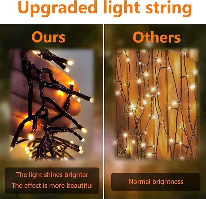 Solar Firecracker String Lights Outdoor Waterproof 120 LED Dense Spacing 8 Modes for Garden Christmas Party Patio Wedding Holiday Decor