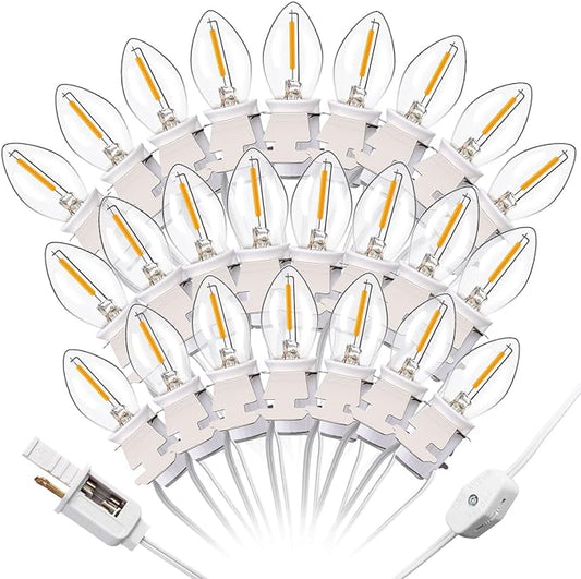Enhon Accessory Cord with LED Light Bulb, 41ft Light Clip Replacement Cord with 24 C7 Bulb Fused Switch Plug for Christmas House Village Trees Blow Mold Party Salt Lamp Holiday Decoration