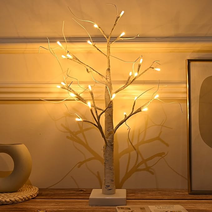 Easter Decorations kemooie 24 inch Pre-lit White Birch Tree with 24pcs Easter Egg Ornaments, 24 Led Lights Battery Operated Table Centerpiece for Party Birthday Home Spring Decoration Indoor Use