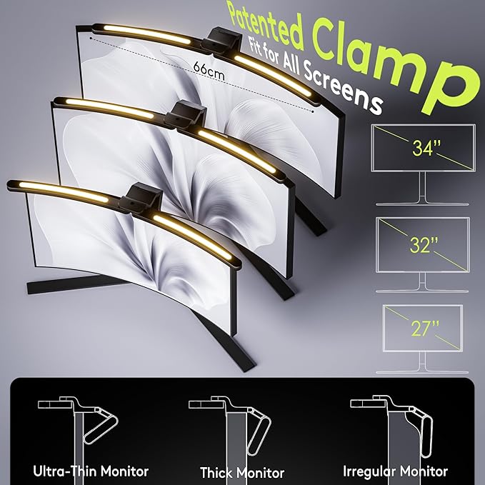 Quntis 1000R Curved Monitor Light Bar, Dual Adjustable Led Desk Lamp with Remote - Independently Rotate 2 LED Arc-Shaped Light Bars Specially Designed for Curved and 34'' Large Screen