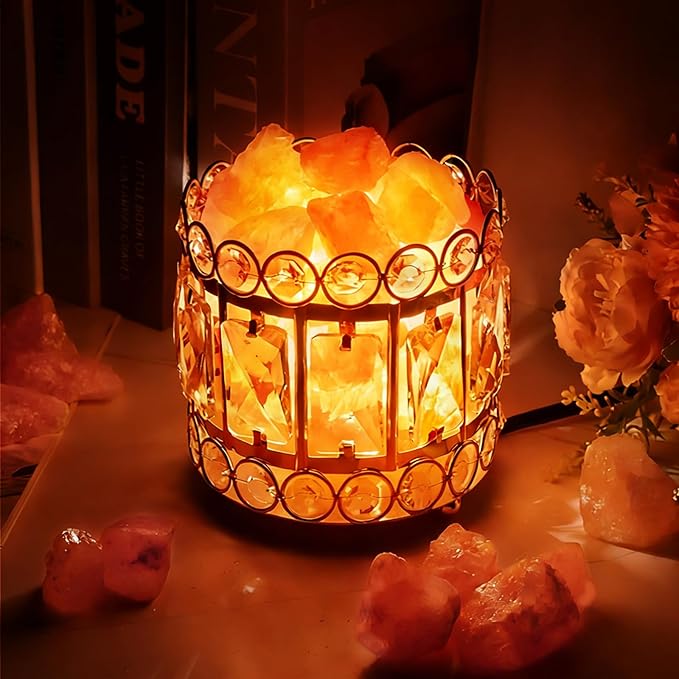 Natural Himalayan Pink Salt Lamp, Dimmable Brightness (Single Lighting Mode), USB Powered, Crystal Salt Rock Lamp for Home Decor, Night Light for Bedroom/Office, ETL Certified Cord (Crystal Crown)