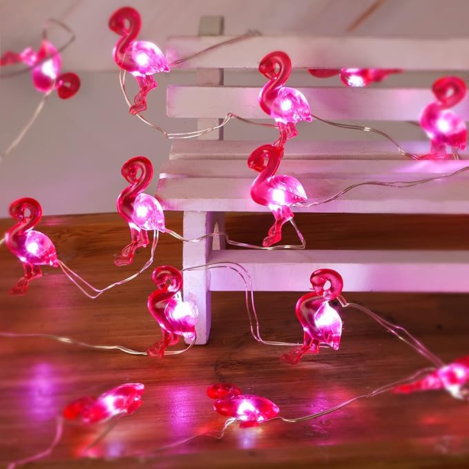 Flamingo String Lights Battery Operated with Remote 10FT 40LEDs Pink Fairy Lights USB Plug in Powered Light of String Tiered Tray Tropical Theme Bridal Shower Hawaiian Party Decorations