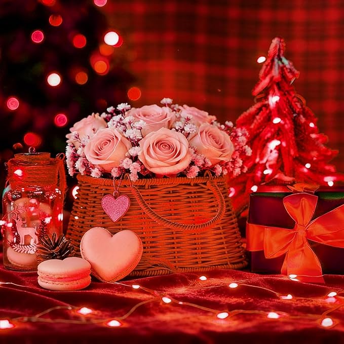 LAMPHOME 20 Pack red Fairy Lights, Battery Operated String Lights, 20 LED on 6.6FT Copper Wire Firefly Fairy for Wedding Party Mason Jar Christmas Bedroom Galentine's Day Valentine Day Decoration