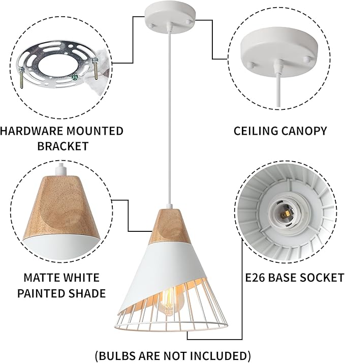 White Pendant Light, 2 Packs 9.4inch Farmhouse Pendant Light, Kitchen Pendant Lights, Pendant Lights Kitchen Island for Living Room, Bar, Bedroom, Office