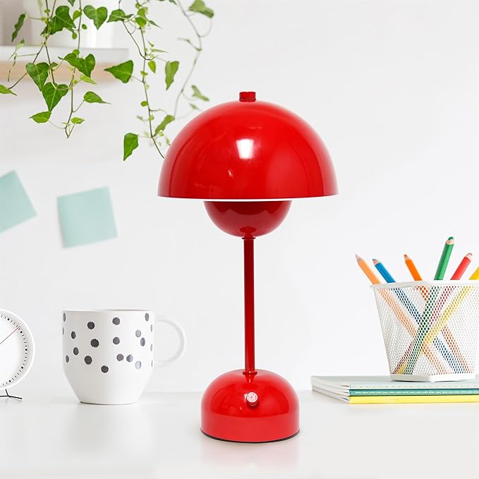 Simple Designs LD1069-RED 11.8" Mushroom Magic Dimming LED Touch Stick Lamp, Portable & Rechargeable, Red