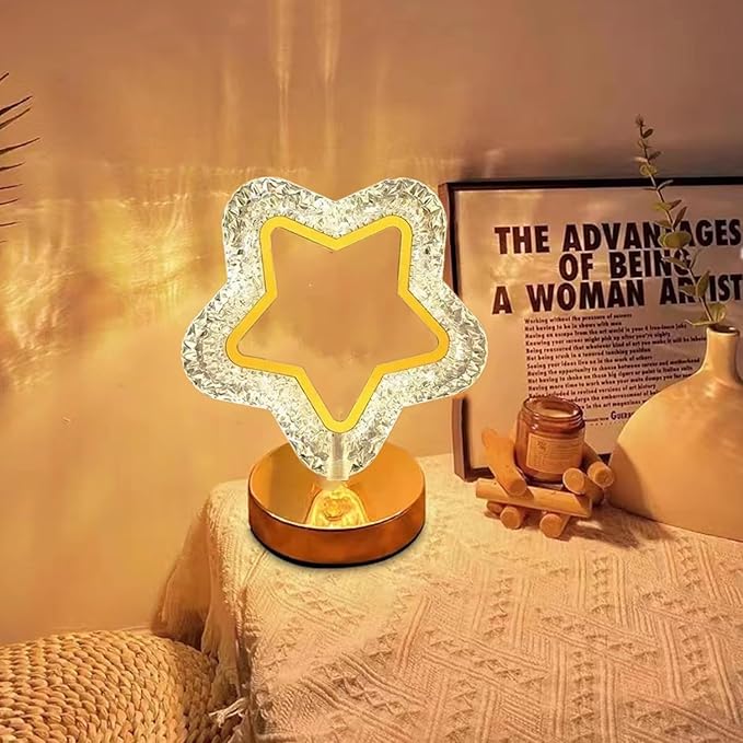 Crystal Table Lamp, Touch Control Nightstand Night Light, USB Rechargeable Bedside Light for Bedroom Living Room Desktop Bar Cafe Office Indoor Decoration (Pentagram)(Pentagram)