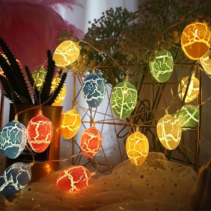 LED Colorful Light String, 1.5m Long, 10 Lights, Egg Shape Size: 1.77 * 1.77 * 2.36. for Easter Egg Dyeing, Festival Atmosphere Battery Light String.