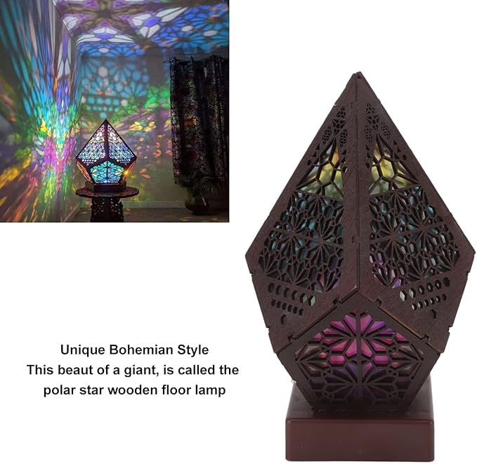 LED Star Projector, Colorful Retro Bohemian Wooden Star Sky Floor Projection Lamp, Night Light Projector for Collection Home Decor, Courtyard Garden Christmas Decoration, (Battery Not Included)