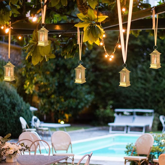 Gold Lanterns Decorative Indoor: 24 Pcs Mini Lanterns for Wedding Table Centerpieces Small Battery Powered LED Lights Bulk for Party Christmas Decor