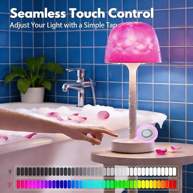 Cordless Waterproof Shower Lamp, Rechargeable Bathroom Lamp with Remote & Touch Control 16 Color Changeable Ocean Wave Projector Light, Spa-Like Mood Light for Bathtub/Shower (Beige)