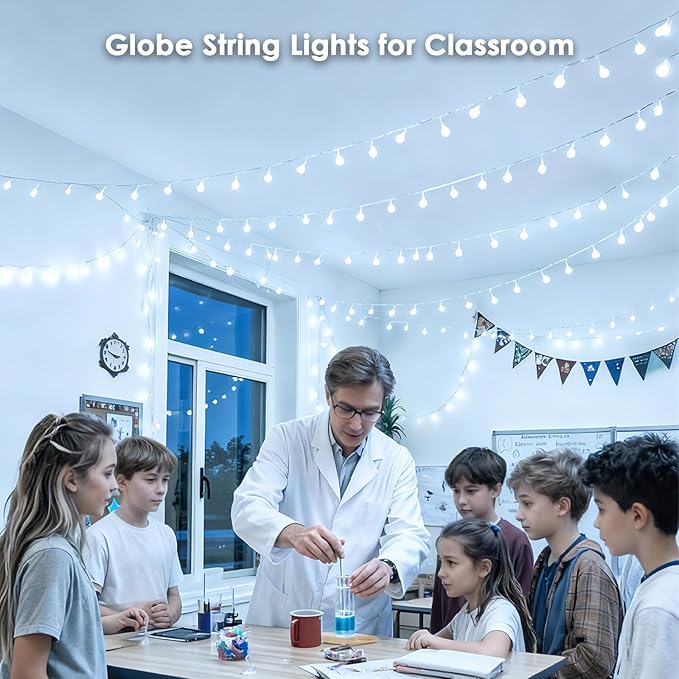100LED Connectable String Lights Indoor Outdoor for Bedroom, 43ft White Globe Lights Plug in with Remote & Timer, 8 Lighting Modes Waterproof Fairy Light for Room Classroom Wedding Christmas Decor
