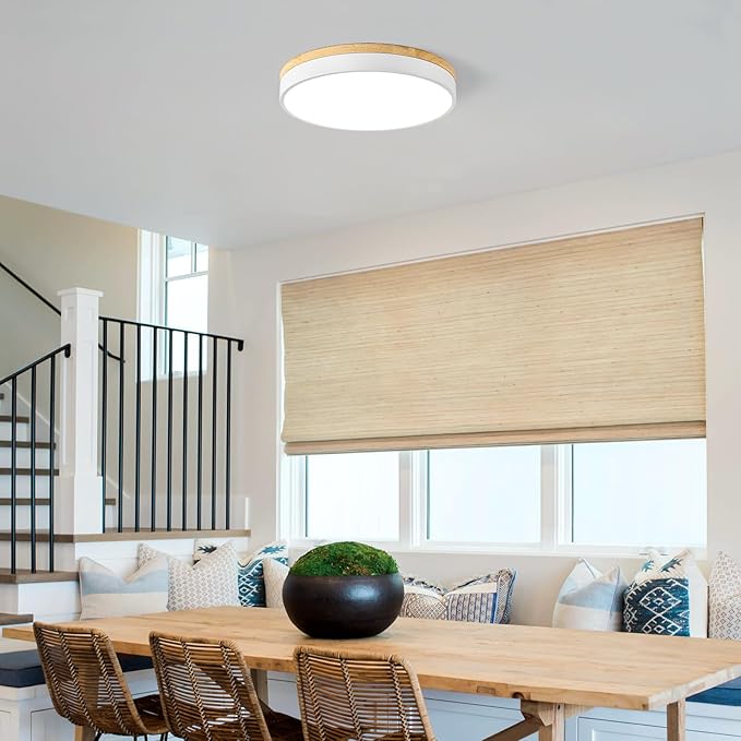 Dimmable Wood LED Ceiling Light, 5CCT 2700K-6000K, 15.74in Modern White Minimalist Flush Mount Lamp for Bedroom, Living Room, Kitchen