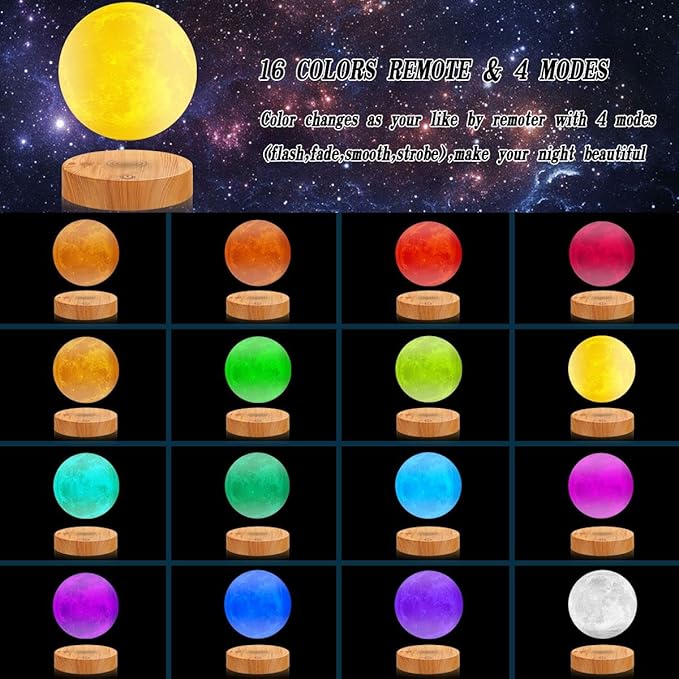VGAzer Levitating Moon Lamp 5.9 Inch 16 Colors Moon Lamp 3D Moon LED Light with Remote Control for Unique Gifts,Room Decor,Night Light,Office Desk Toys