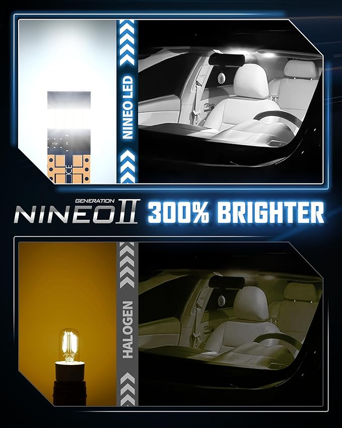 NINEO T10 LED BULBS 10 PCS, 194 921 168 w5w with 15-SMD 4014 Chips 6000K White for Car Interior Backup Tail Dome Backup Reverse License Plate Courtesy Side Marker Parking Trunk Glove Box Light Bulbs