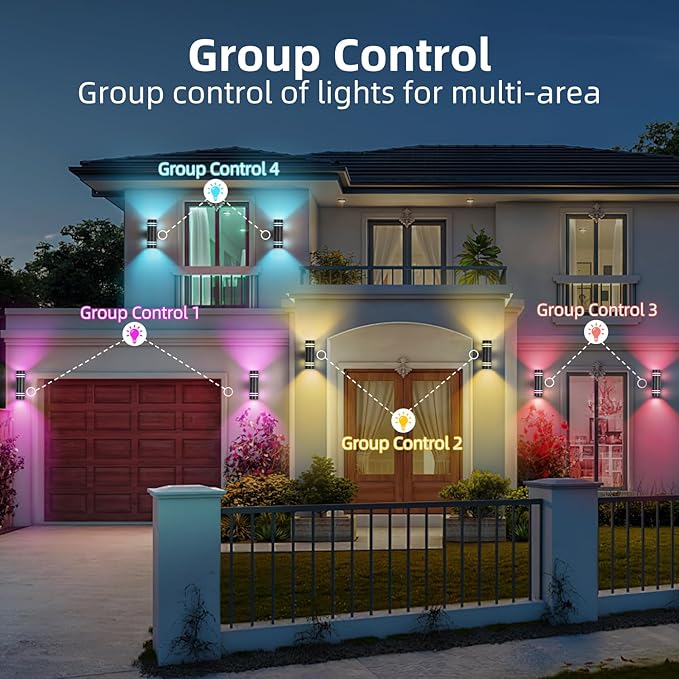 Smart Porch Lights RGBCW Outdoor Wall Lights, Modern Dusk to Dawn Outdoor Light Fixture Color Changing Up and Down Lighting, Waterproof Sconce Compatible with Alexa Google Assistant