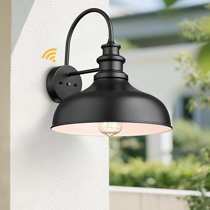 Bestshared Dusk to Dawn Sensor Farmhouse Barn Light, Outdoor Wall Sconce, Outdoor Wall Lantern for Porch, Exterior Light Fixtures Porch Lights (Black+White, 4 Pack)