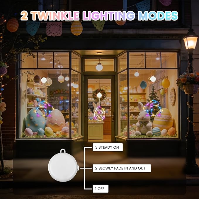 BHCLIGHT 3 Pack Easter Window Lights, Multicolor Bunny and Egg Lights, Battery Operated Easter Window Decorations Light up with Suction Cup and Timer Function for Indoor Window Glass Wall Party Decor