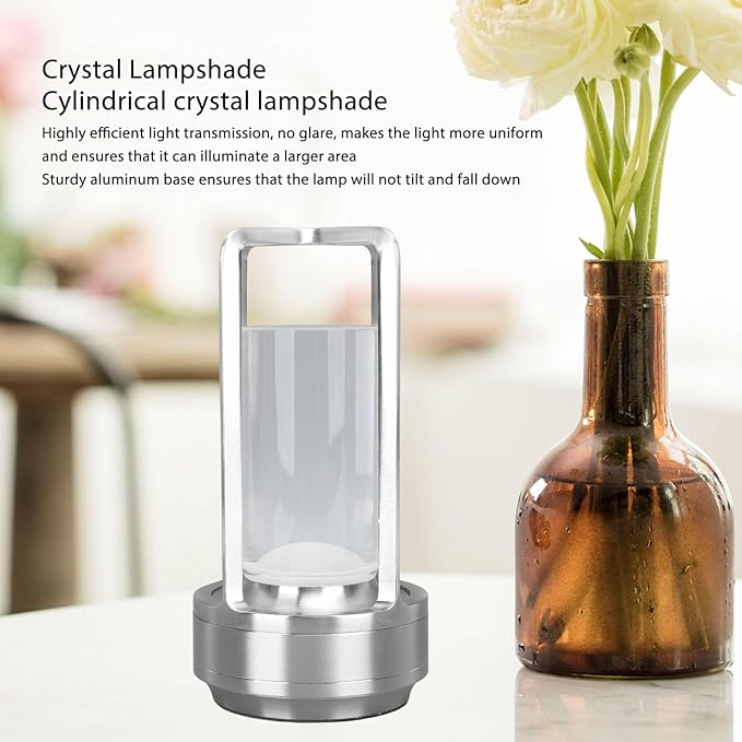 Generic Cordless , 16 Colours Rechargeable Crystal Lantern Lamp, Crystal Lantern, LED Lamp with Touch Control and Remote for Tables, Living Rooms, Offices (Silver), Genericzdbp7wqx0r-12