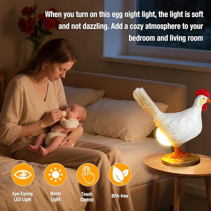 Chicken Egg lamp Resin LED Egg Night Light Lifelike Rooster Lamp with Bulb Funny Gifts for Easter Christmas Birthdays