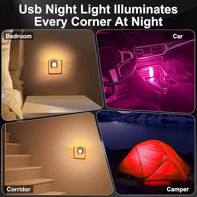 2 PCS Car USB Night Light Bulb, Touch Dimmable Car Interior Ambient Lights, Portable Mini USB Retro Glass Bottle Lamp Decorations for Vehicle, Bedroom, Hallway, Camping (White)