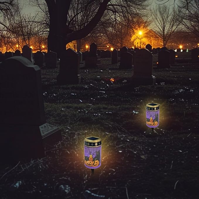 Halloween Prayer Cemetery Solar Lights for Grave Cemetery Funny Face Pumpkin Candle Lamp Corss Sunflower Grave Solar Lights Funny Face Pumpkin