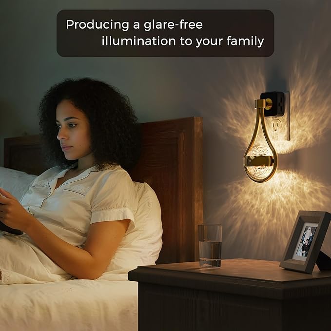 L LOHAS LED Night Lights Plug Into Wall: 2 Pack Star Projector Nightlight, Dusk to Dawn Sensor, 3000K Soft White, 330°Rotating Globe Night Light for Bedroom, Hallway, Home Decor, Gaming Room