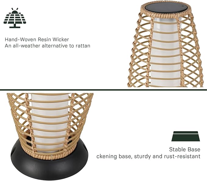 Solar Yard Outdoor Floor Lamp Patio Lights Solar Powered Lantern Weather-Resistant Wicker Deck Lights, Lamp Large for Garden (Austin Natural Brown)