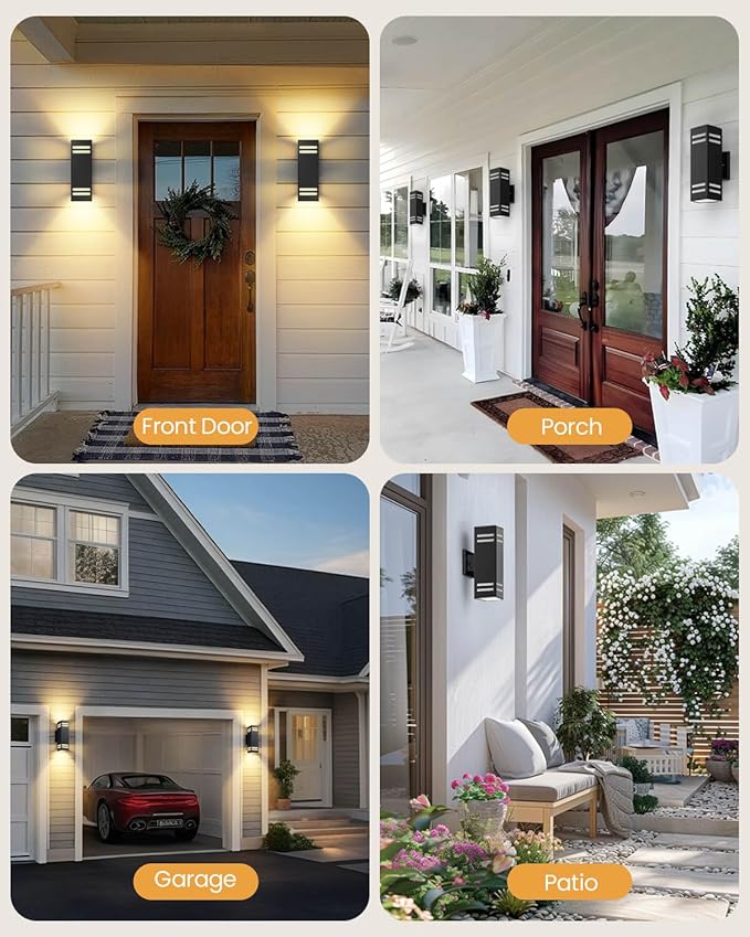 SHIMR Dusk to Dawn Outdoor Lighting 2 Pack, Modern Exterior Lighting Fixtures Wall Mount ETL Listed, Aluminum Anti-Rust Outdoor Sconce Up and Down Outside Lights for House Porch, LED Bulbs Include