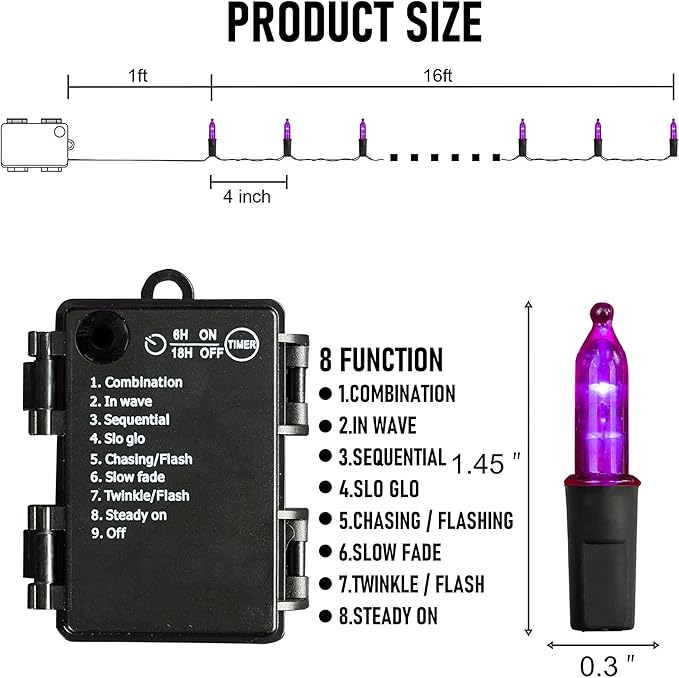 Battery Operated Halloween Lights, 2 Pack Total 100 LED 32FT Purple Halloween Lights Outdoor, Waterproof Mini String Tree Lights with 8 Modes, Halloween Decorations for Indoor Patio Garden Party Decor